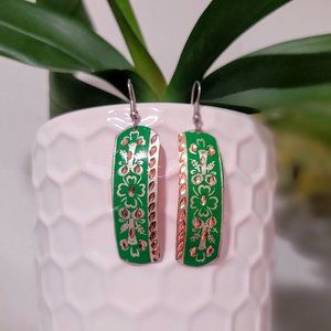 Copper, Silver, and Green Artisan Earrings